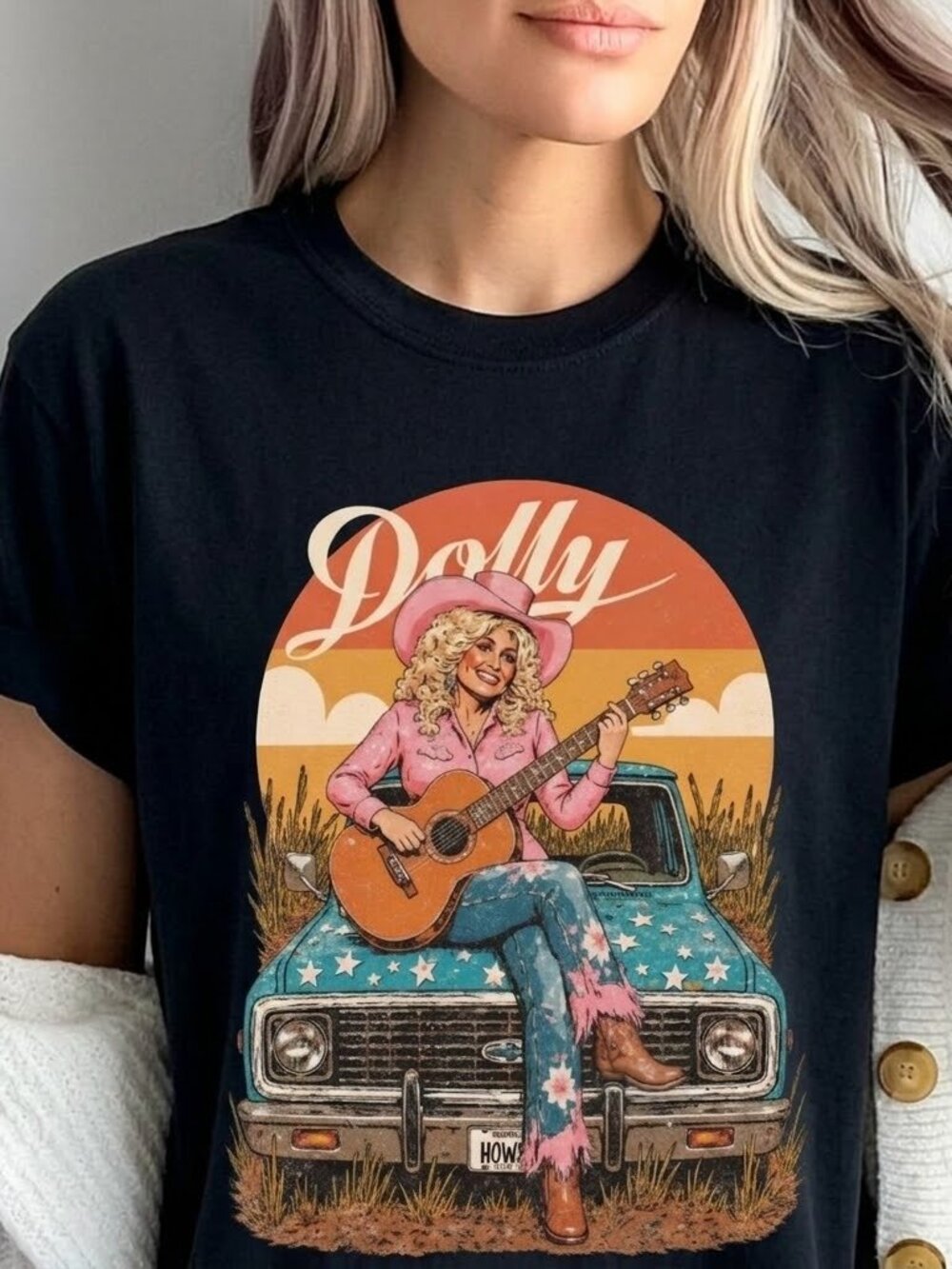 Retro Dolly Cowgirl on Truck Western Country Graphic Tee